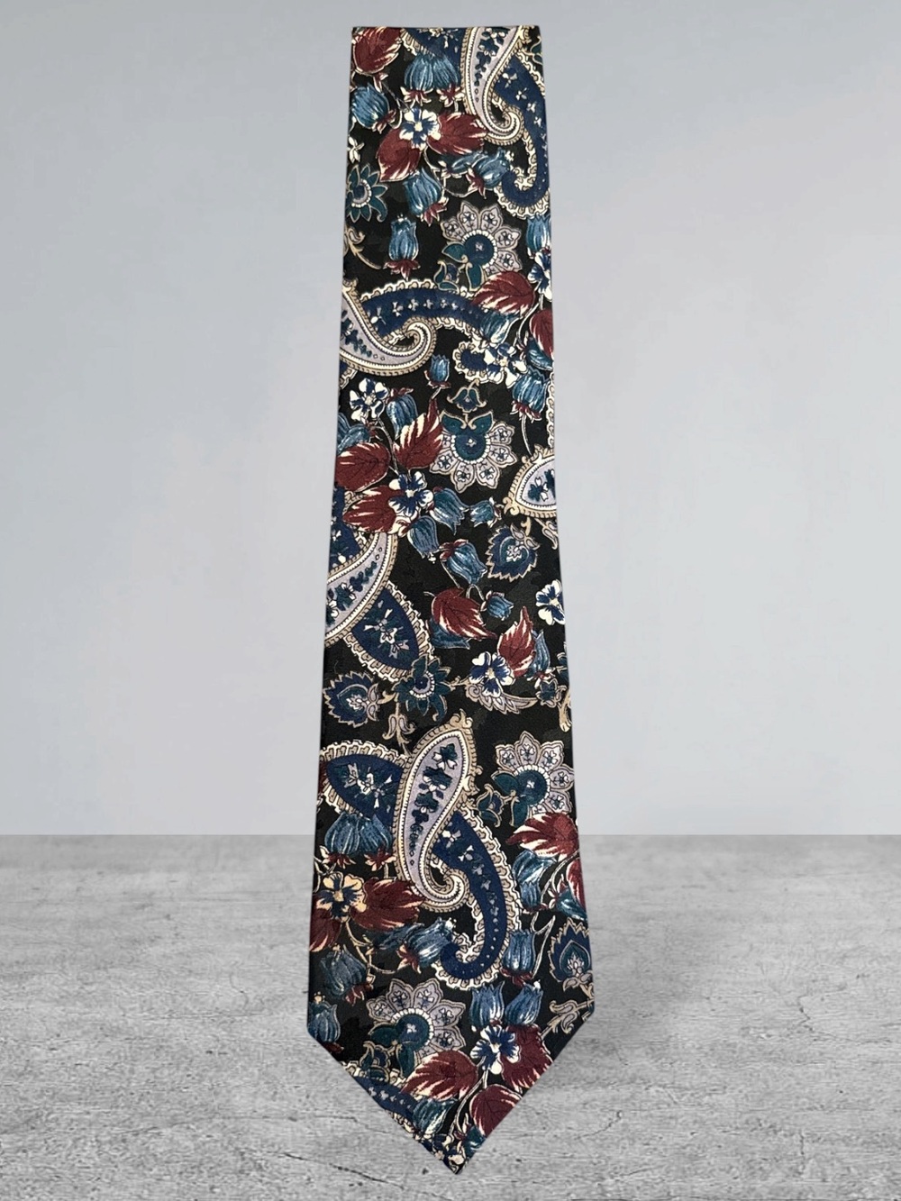 Christian Dior Men's Vintage Neck Tie, Burgundy, Black, Green Paisley Floral